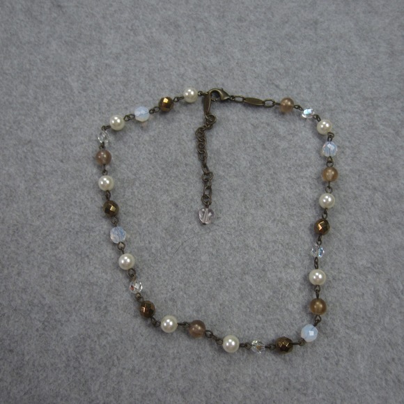 Sabika Classics Necklace Beaded Pearls Bronze Tone Crystals Extender Heart Charm - Picture 2 of 8